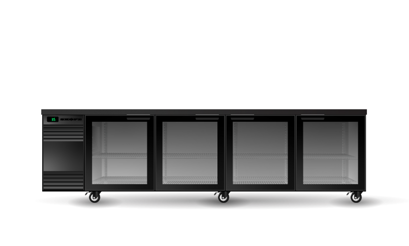 Skope Slimline horizontal glass door fridge 4 swing black or white