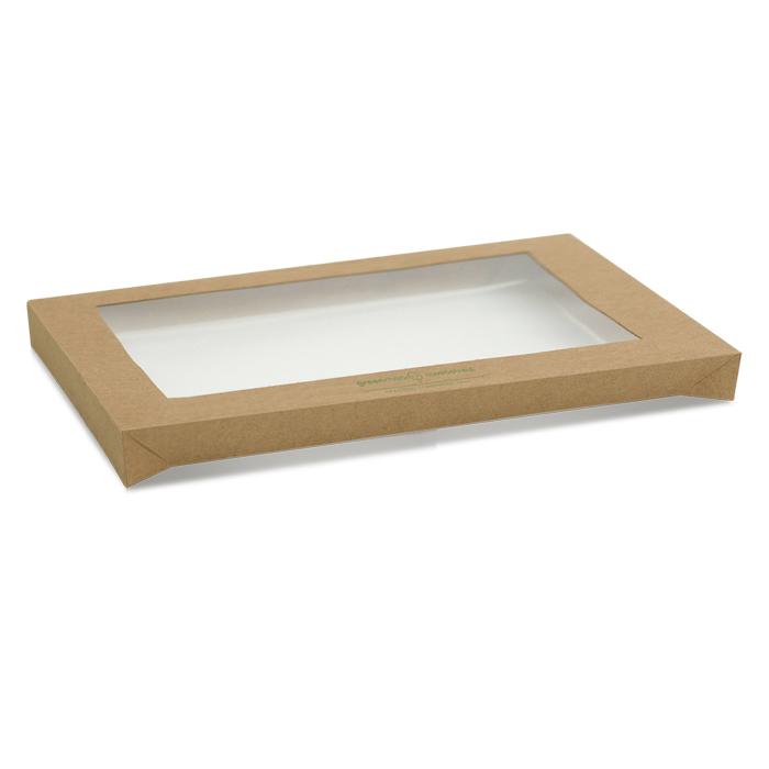 Kraft catering tray lid large-PLA window-100|CTN