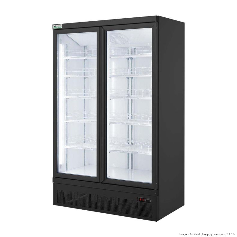 Thermaster Large Two Glass Door Colourbond Upright Drink Fridge - Black