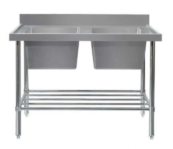 MixRite Stianless Steel Sink Bench Double Bowl RHS 2400x700x900 with Splashback