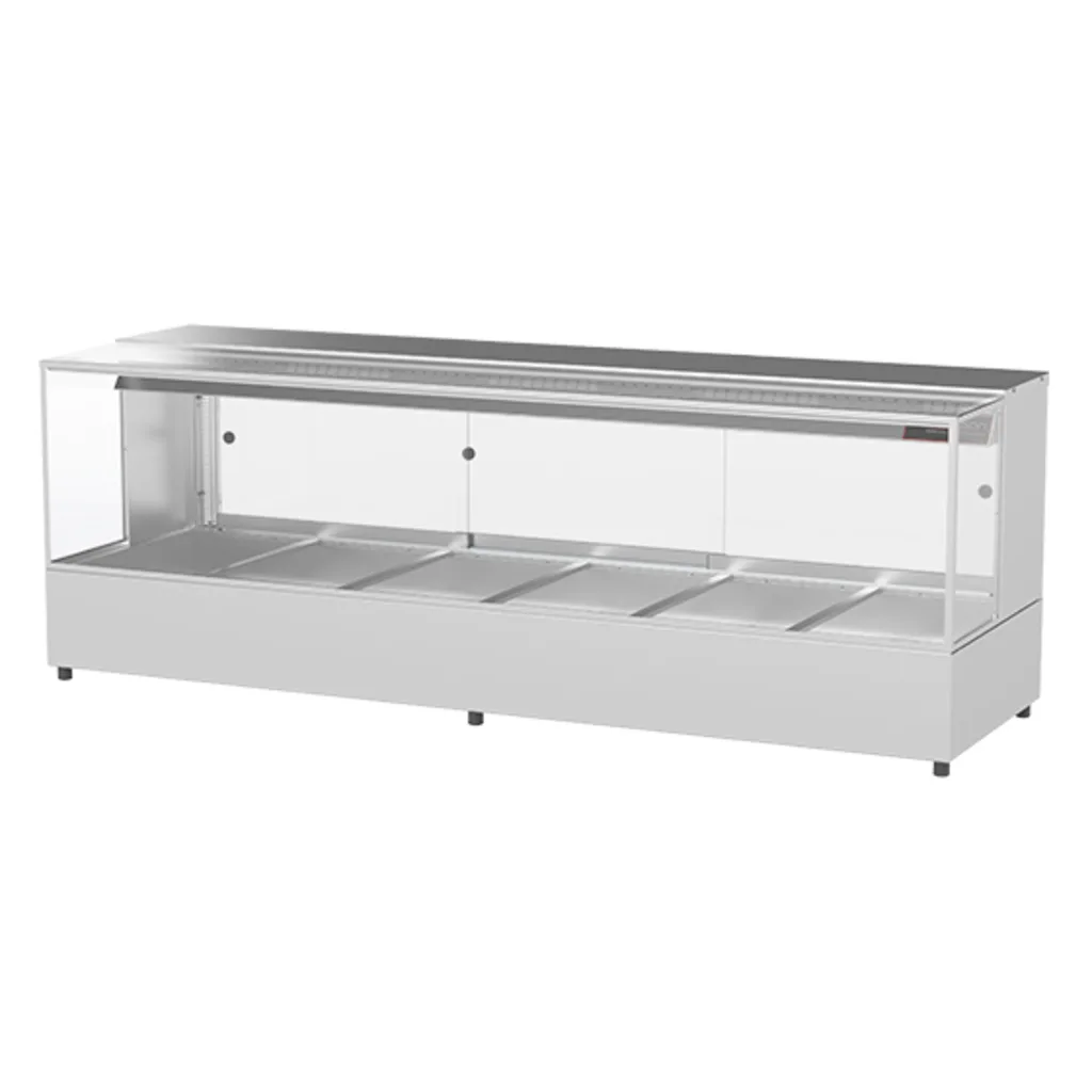 Woodson Hot Food Display square glass 6 bays no pans